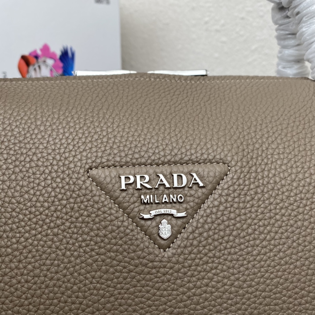 Prada Medium Leather Handbag Shoulder Bag Clay Grey 1BC170